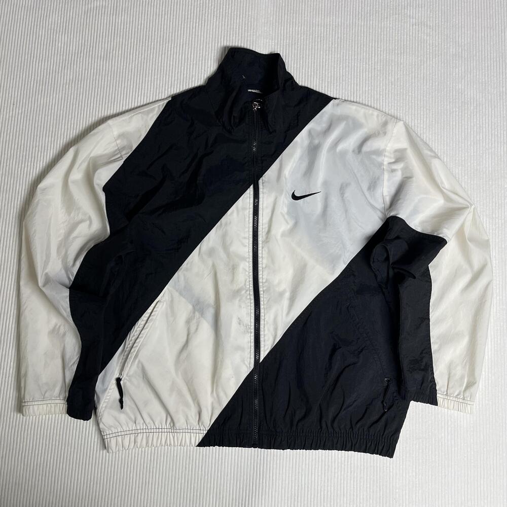 Nike Jacket Mens XL Black White Colorblock Full Zip Windbreaker Nylon Swoosh